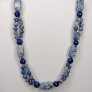 Sodalite double strand statement piece beaded necklace with picture frame clasp